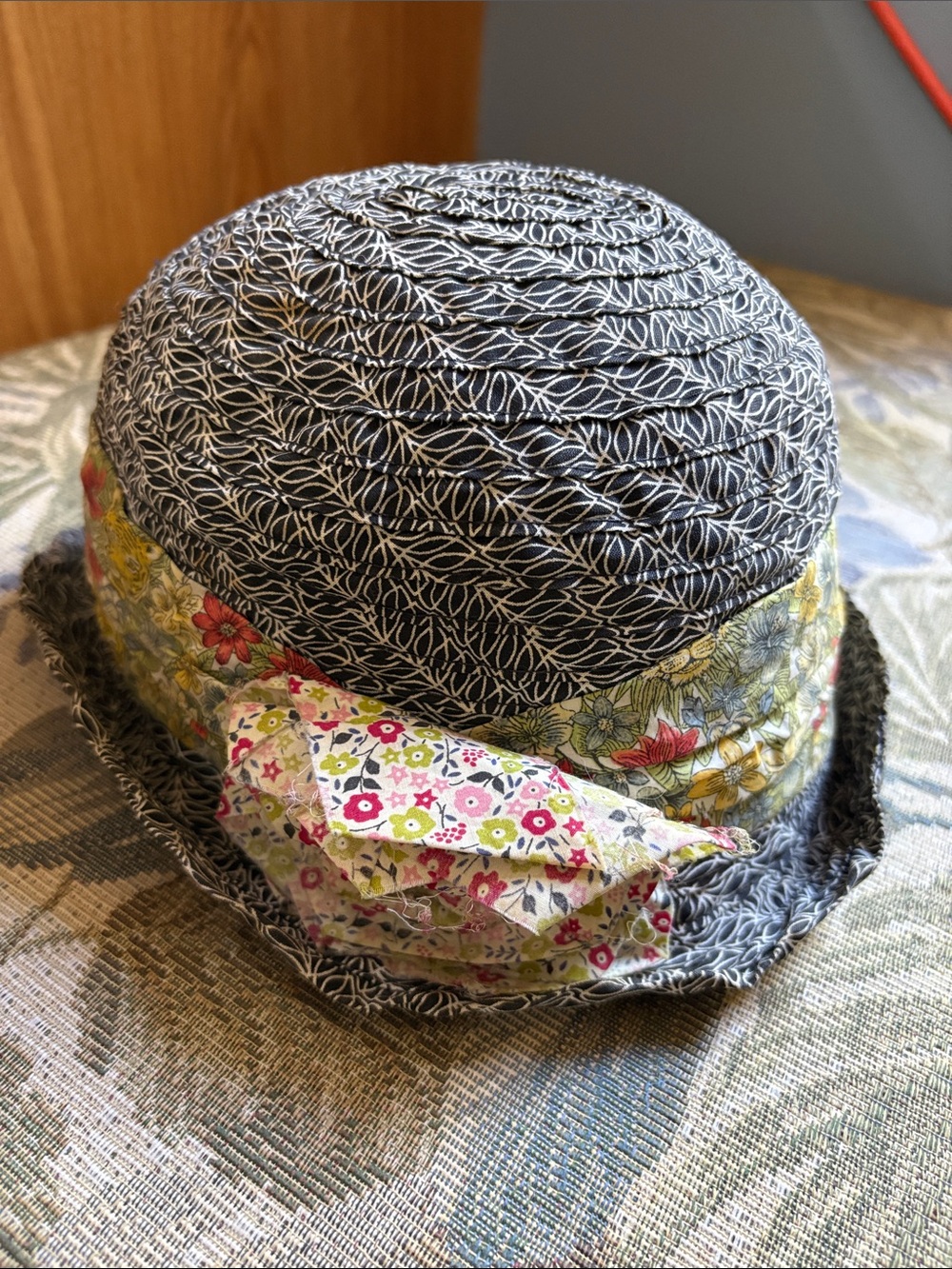 Grevi Italian Black Cloche Hat with Floral Accent